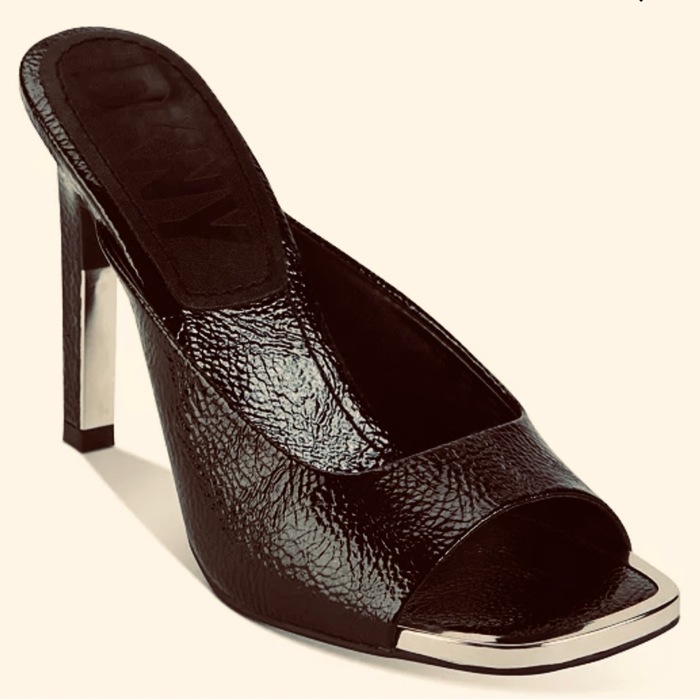 DKNY Arleen Vegan Leather Women’s Black Open Toe Heel Sandals Sz 5.5 NEW